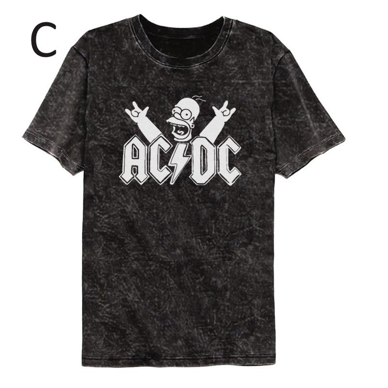 画像3: Unisex The Simpsons ×ACDC rock cartoon washed Vintage styleT-Shirt  シンプソンズ × AC/DC ロック バンドT カートゥーン ウォッシュド ヴィンテージスタイルプリント 半袖ラウンドネックバンド Tシャツ ユニセックス 男女兼用 (3)