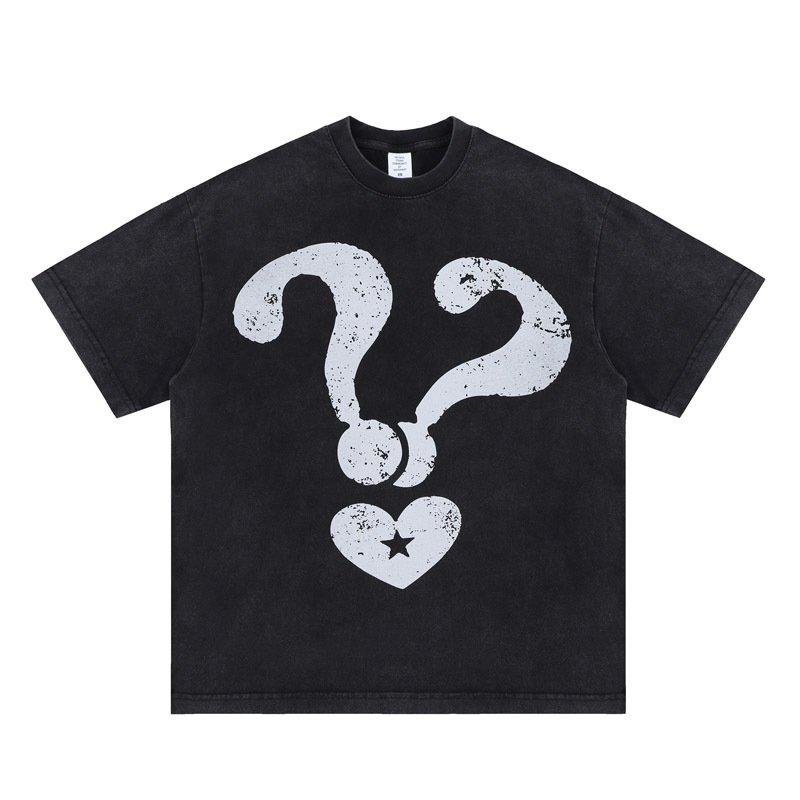 画像2: Unisex Question Mark & ​​Back Mickey Print Short Sleeve Heavy Wash Print T-Shirt  　クエスチョンマーク＆バック ミッキープリント 半袖 ヘビーウォッシュプリント 半袖ラウンドネック Tシャツ ユニセックス 男女兼用 (2)