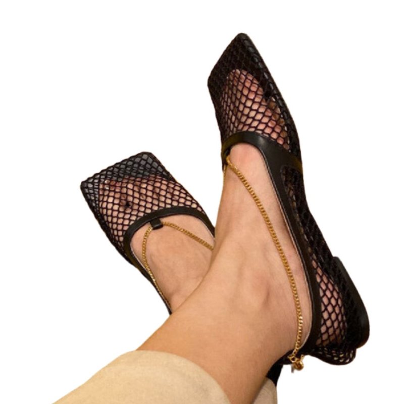 画像2: Women's  Mesh Chain Stretch Flat pumps メッシュ チェーン フラット スクエア パンプス シューズ  (2)