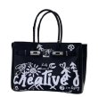 画像1: Long Handle Leather Graffiti Graphic & Logo Platinum  Large Capacity Tote Shoulder Bag 　ロングハンドルレザー落書きグラフィック&ロゴプラチナラージキャパシティートートショルダーバッグ (1)