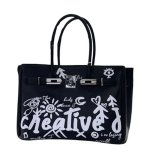 画像1: Long Handle Leather Graffiti Graphic & Logo Platinum  Large Capacity Tote Shoulder Bag 　ロングハンドルレザー落書きグラフィック&ロゴプラチナラージキャパシティートートショルダーバッグ (1)