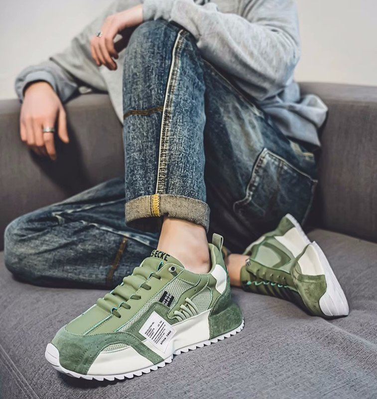 画像6: Breathable lace-up bicolor sneakers Shoes　ユニセックス 男女兼用メッシュ&レザーバイカラーレースアップスニーカー (6)