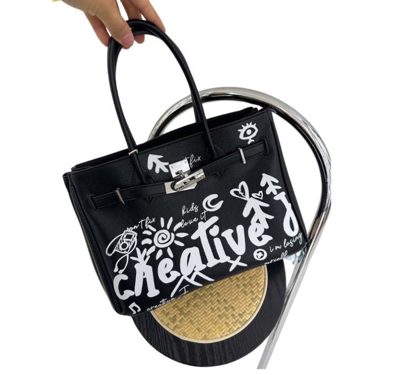 画像6: Long Handle Leather Graffiti Graphic & Logo Platinum  Large Capacity Tote Shoulder Bag 　ロングハンドルレザー落書きグラフィック&ロゴプラチナラージキャパシティートートショルダーバッグ (6)