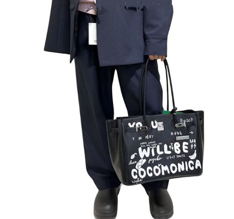 画像5: Long Handle Leather Graffiti Graphic & Logo Platinum  Large Capacity Tote Shoulder Bag 　ロングハンドルレザー落書きグラフィック&ロゴプラチナラージキャパシティートートショルダーバッグ (5)