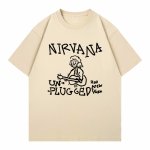 画像1: Unisex Nirvana graffiti portrait print T-Shirt  　 ニルヴァーナグラフィックポートレート半袖ラウンドネック Tシャツ ユニセックス 男女兼用バンドT (1)