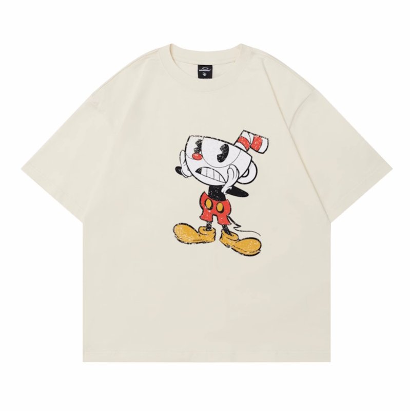 画像2: Unisex American Retro Mickey Mouse & Coffee Cup Vintage Style Print T-shirt　 男女兼用 ユニセックスアメリカンレトロミッキーマウス＆コーヒーカップフェイスヴィンテージスタイTシャツ (2)