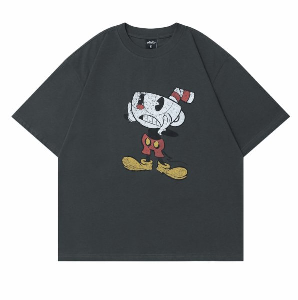 画像1: Unisex American Retro Mickey Mouse & Coffee Cup Vintage Style Print T-shirt　 男女兼用 ユニセックスアメリカンレトロミッキーマウス＆コーヒーカップフェイスヴィンテージスタイTシャツ (1)