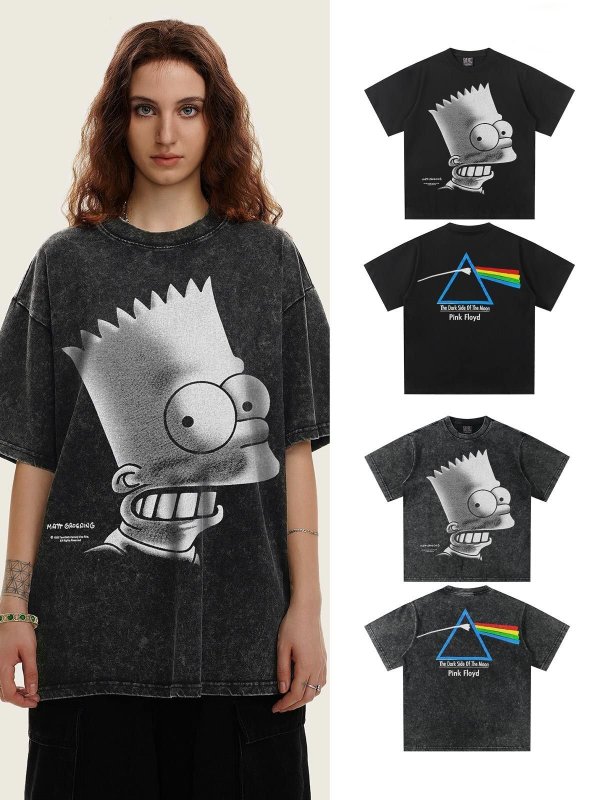 画像8: Unisex Pink Floyd x The Simpsons Bart Simpson T-shirt　 男女兼用 ユニセックスピンク・フロイド×シンプソンズ　バートシンプソンプリント半袖Tシャツ (8)