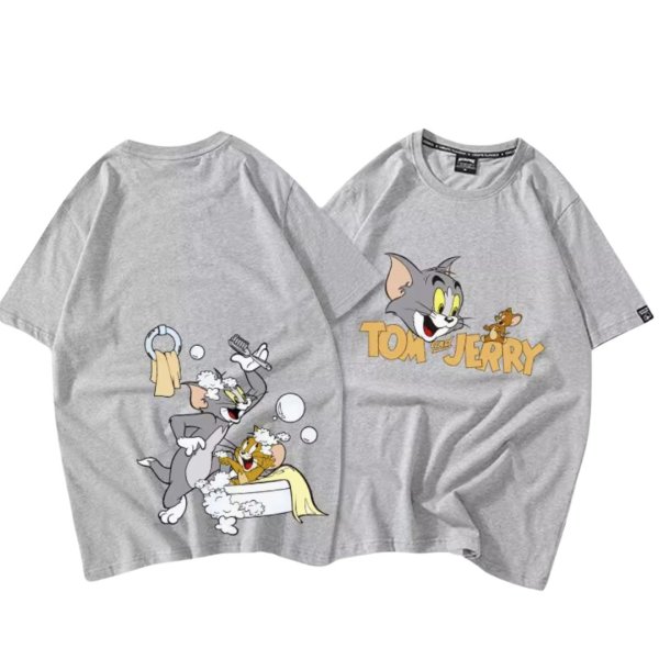 画像1: Unisex Tom and jerry Enjoy bath time print short sleeve T-shirt  ユニセックス 男女兼用 トムとジェリー 仲良し バスタイムプリント半袖Tシャツ (1)