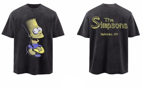画像1: Unisex Simpson Heavy Wash Old Graffiti Short Sleeve T-Shirt　 男女兼用 ユニセックスシンプソンヘビーウォッシュ オールドグラフィティ  半袖Tシャツ  (1)