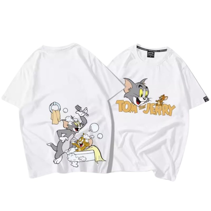画像2: Unisex Tom and jerry Enjoy bath time print short sleeve T-shirt  ユニセックス 男女兼用 トムとジェリー 仲良し バスタイムプリント半袖Tシャツ (2)