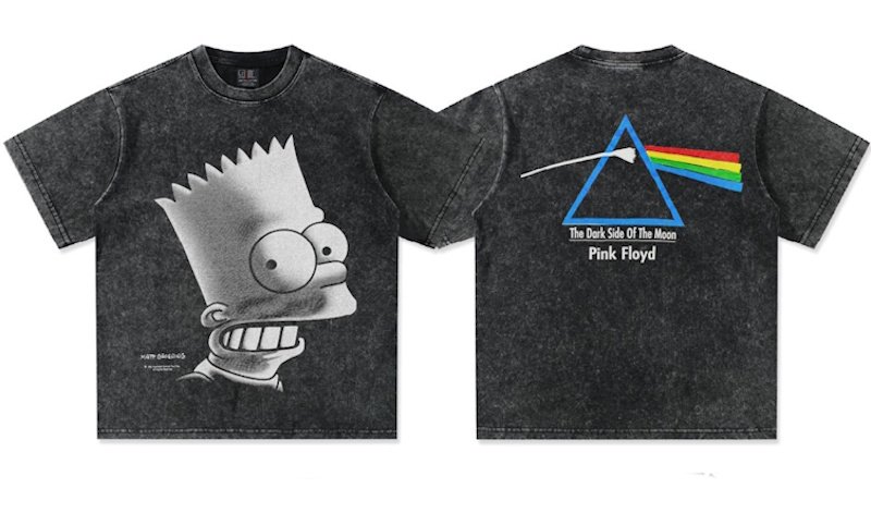 画像2: Unisex Pink Floyd x The Simpsons Bart Simpson T-shirt　 男女兼用 ユニセックスピンク・フロイド×シンプソンズ　バートシンプソンプリント半袖Tシャツ (2)