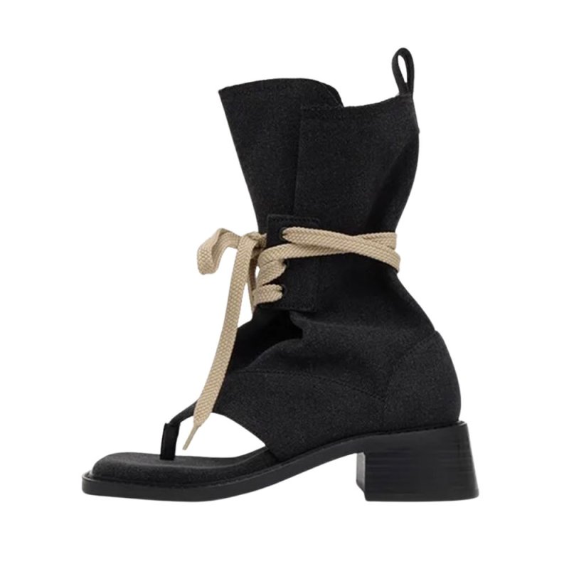 画像2: Flat straps short boots Japanese Ninja tabi shoes elastic sandal boots フラットストラップショート足袋 忍者ブーツ フラット本革レザー サンダルブーツ  (2)