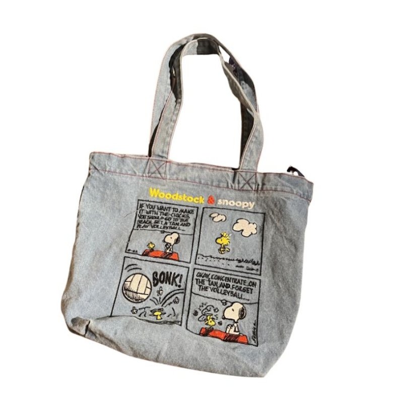 画像2: Snoopy embroidered denim tote shoulder bag shopping bag　スヌーピー刺繍デニムトートショルダーバッグ韓国 (2)