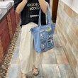 画像5: Snoopy embroidered denim tote shoulder bag shopping bag　スヌーピー刺繍デニムトートショルダーバッグ韓国 (5)