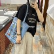 画像4: Snoopy embroidered denim tote shoulder bag shopping bag　スヌーピー刺繍デニムトートショルダーバッグ韓国 (4)