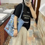 画像4: Snoopy embroidered denim tote shoulder bag shopping bag　スヌーピー刺繍デニムトートショルダーバッグ韓国 (4)