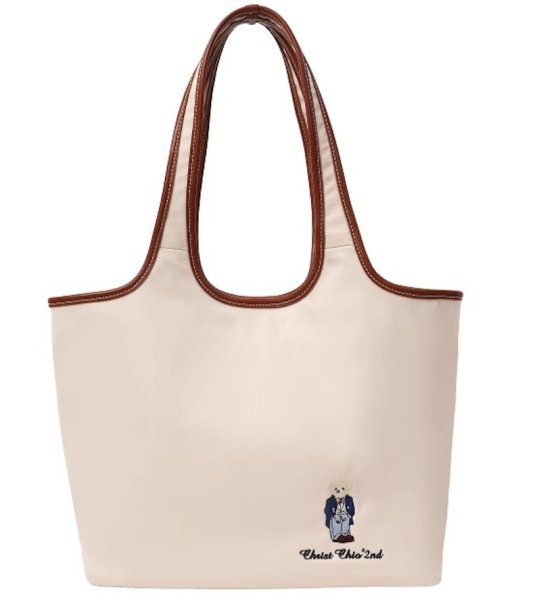 画像1: One-point bear embroidery nylon tote shoulder underarm eco shopping bag　ワンポイントベア刺繍ナイロントートショルダーアンダーアームエコショッピングバッグ 韓国 (1)
