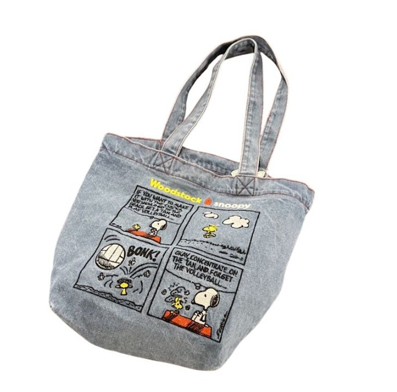 画像1: Snoopy embroidered denim tote shoulder bag shopping bag　スヌーピー刺繍デニムトートショルダーバッグ韓国 (1)