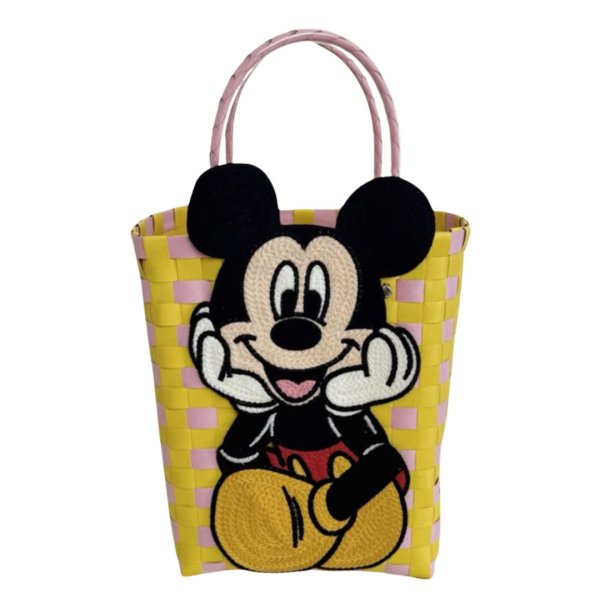画像1: 25 Mickey Mouse Damier Checkered Tote Bagbasket picnic shopping bag ミッキーマウスミッキー ミッキーダミエバスケットピクニックショッピングバッグ トート籠かごバッグ (1)