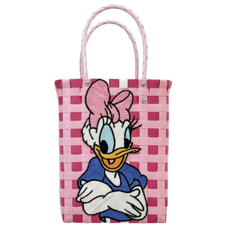 画像2: 25 Minnie Mouse Mickey Mouse Daisy Duck Damier Checkered Tote Bagbasket picnic shopping bag ミッキーマウス ミニー デイジーダック ダミエバスケットピクニックショッピングバッグ トート籠かごバッグ (2)