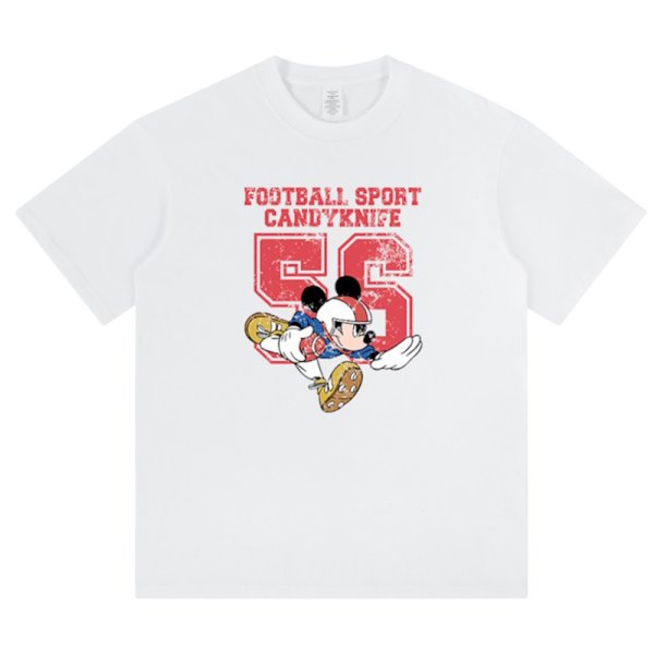 画像1: Unisex  Football Mickey Mouse Vintage style print T-shirt　 男女兼用 ユニセックスフットボールミッキーマウス ビンテージスタイルプリント半袖Tシャツ (1)