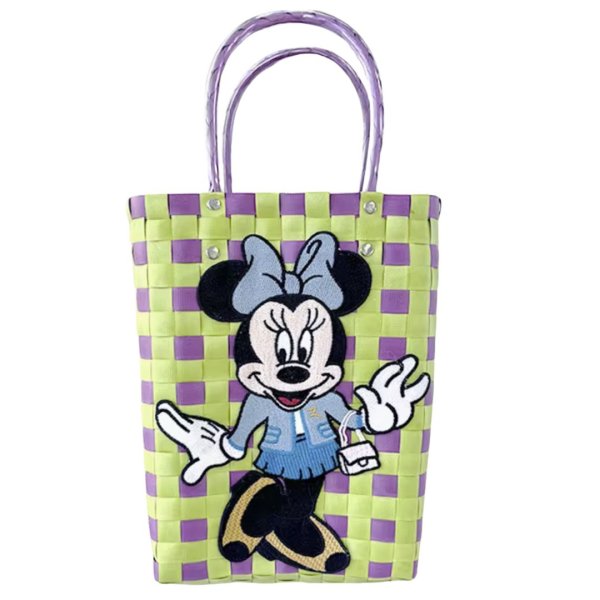 画像1: 25 Minnie Mouse Mickey Mouse Daisy Duck Damier Checkered Tote Bagbasket picnic shopping bag ミッキーマウス ミニー デイジーダック ダミエバスケットピクニックショッピングバッグ トート籠かごバッグ (1)