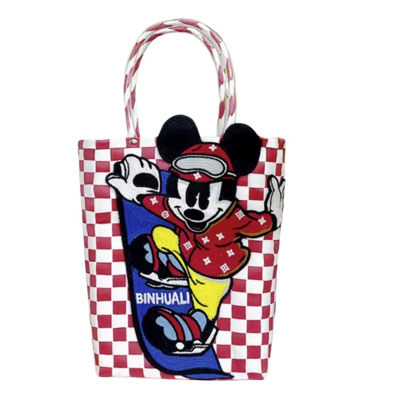 画像3: 25 Minnie Mouse Mickey Mouse Daisy Duck Damier Checkered Tote Bagbasket picnic shopping bag ミッキーマウス ミニー デイジーダック ダミエバスケットピクニックショッピングバッグ トート籠かごバッグ (3)