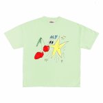 画像2: Unisex Cherry & Star & Eyeball Handwritten Print  T-shirt　 男女兼用 ユニセックスチェリー&スター&目玉アイボール手書き風プリント半袖Tシャツ (2)