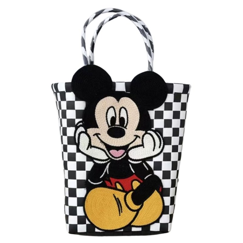 画像2: 25 Mickey Mouse Damier Checkered Tote Bagbasket picnic shopping bag ミッキーマウスミッキー ミッキーダミエバスケットピクニックショッピングバッグ トート籠かごバッグ (2)
