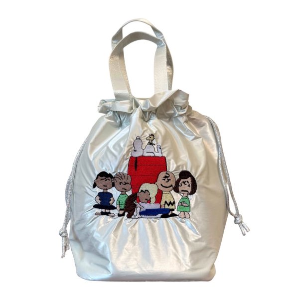 画像1: Snoopy Embroidered Insulated Cooler Drawstring Bag　スヌーピー刺繍断熱保冷巾着エコバッグお弁当ピクニック (1)