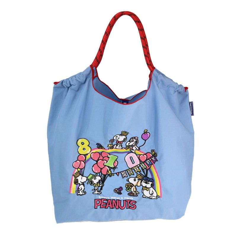 画像2: Peanuts Snoopy & Woodstock embroidery tote shoulder eco shopping bag　ピーナッツスヌーピー&ウッドストック刺繍 トートショルダーエコショッピングバッグ (2)