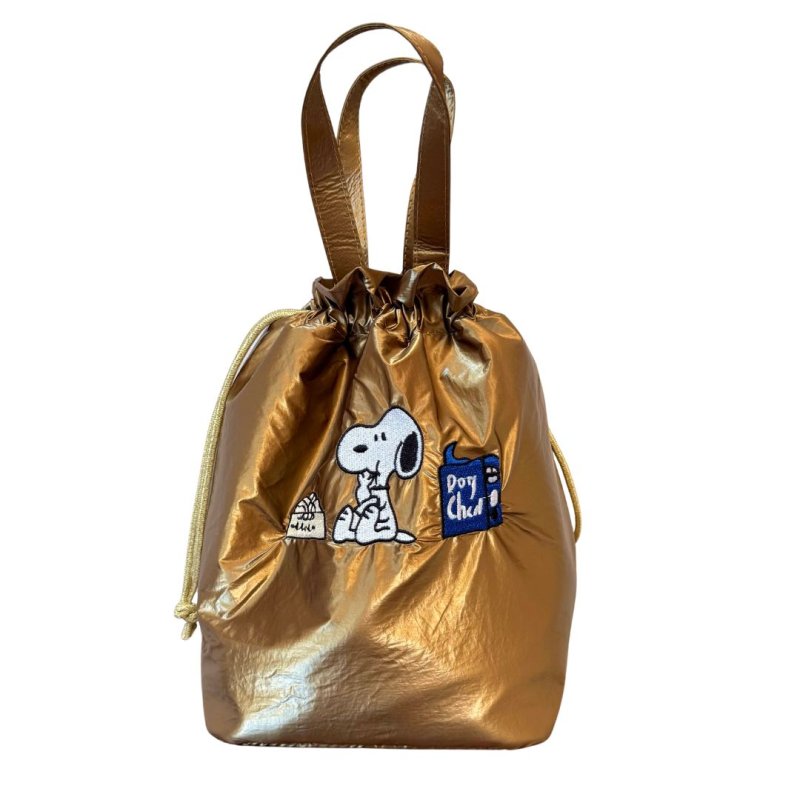 画像2: Snoopy Embroidered Insulated Cooler Drawstring Bag　スヌーピー刺繍断熱保冷巾着エコバッグお弁当ピクニック (2)