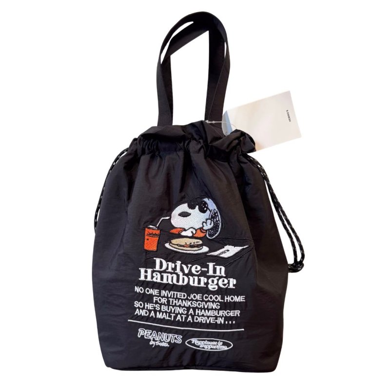 画像3: Snoopy Embroidered Insulated Cooler Drawstring Bag　スヌーピー刺繍断熱保冷巾着エコバッグお弁当ピクニック (3)
