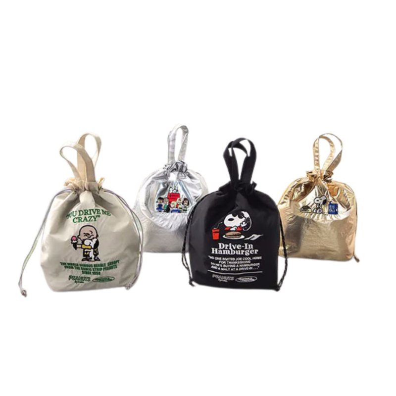 画像5: Snoopy Embroidered Insulated Cooler Drawstring Bag　スヌーピー刺繍断熱保冷巾着エコバッグお弁当ピクニック (5)