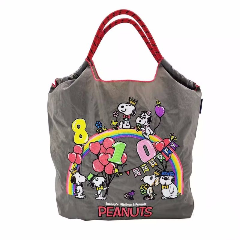 画像3: Peanuts Snoopy & Woodstock embroidery tote shoulder eco shopping bag　ピーナッツスヌーピー&ウッドストック刺繍 トートショルダーエコショッピングバッグ (3)