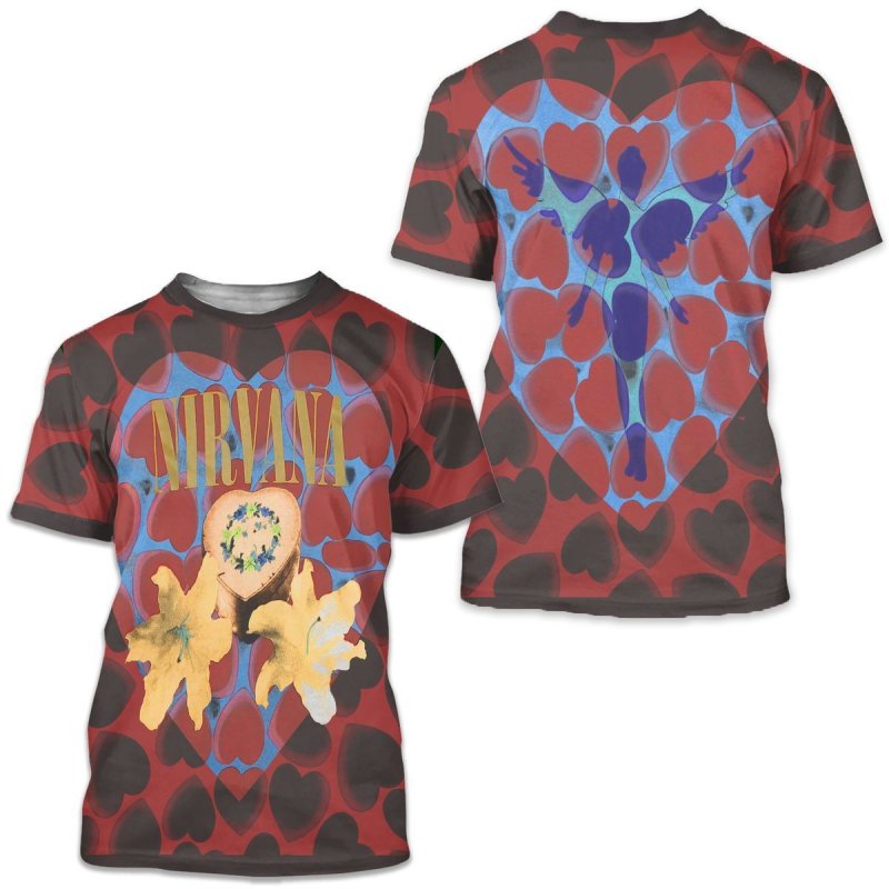 画像1: SALE セール 3D Print Unisex NIRVANA Mesh heart shaped box band T-shirt 男女兼用 ユニセックス ニルバーナ ニルヴァーナ 3Dプリント バンドTシャツ (1)