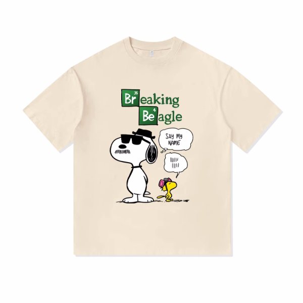 画像1: Unisex Breaking Beagle Snoopy &Woodstock  print T-shirt　 男女兼用 ユニセックスブレイキングビーグルスヌーピー＆ウッドストックプリント半袖Tシャツ (1)