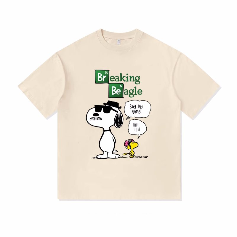 画像1: Unisex Breaking Beagle Snoopy &Woodstock  print T-shirt　 男女兼用 ユニセックスブレイキングビーグルスヌーピー＆ウッドストックプリント半袖Tシャツ (1)