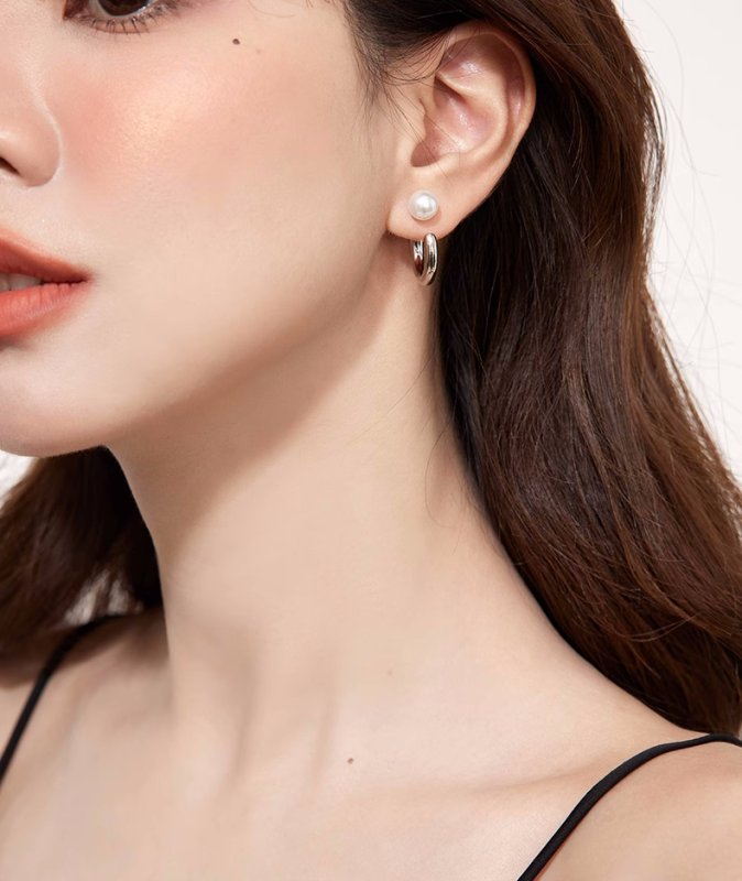 画像9: Unisex pearl & hoop earrings　パール&フープピアス イアリング (9)