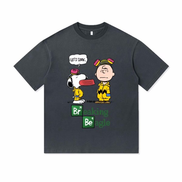 画像1: Unisex Breaking Beagle Snoopy & Charlie Brown print T-shirt　 男女兼用 ユニセックスブレイキングビーグルスヌーピー＆チャーリーブラウンプリント半袖Tシャツ (1)