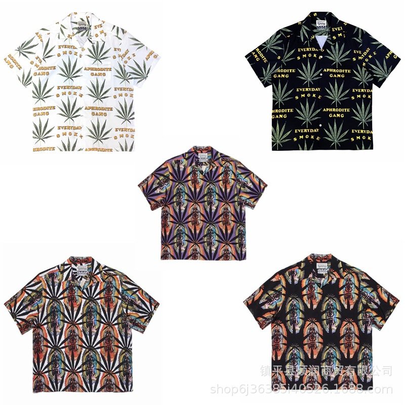画像1: Unisex loose Aloha shirt short sleeves shirt 男女兼用 ユニセックス  ヒップホップアロハシャツ (1)