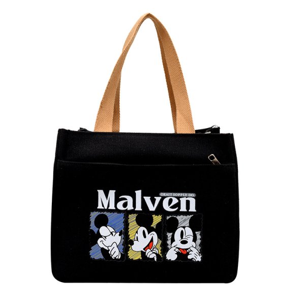 画像1: Mickey Mouse Handle Leather Canvas Tote Eco Bag　ミッキーマウスハンドルレザーキャンバストート エコバッグ (1)