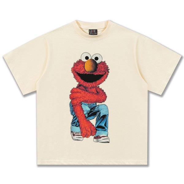 画像1: Unisex Stylish denim pants with Sesame Street Print T-shirt　 男女兼用 ユニセックスおしゃれデニムパンツセサミストリートプリント半袖Tシャツ (1)