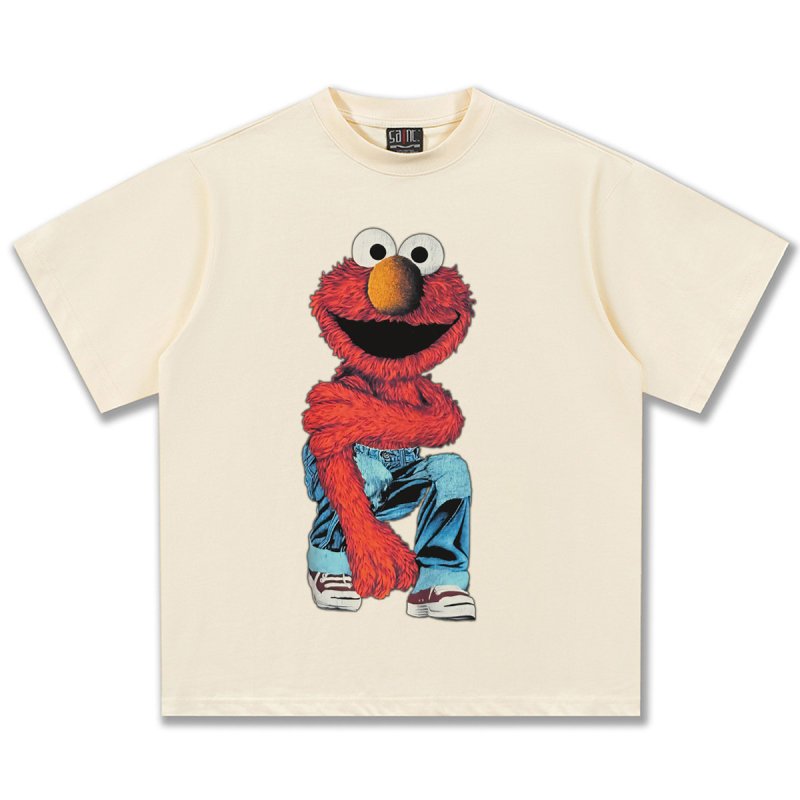 画像1: Unisex Stylish denim pants with Sesame Street Print T-shirt　 男女兼用 ユニセックスおしゃれデニムパンツセサミストリートプリント半袖Tシャツ (1)