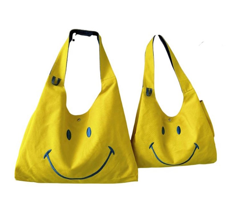 画像6: Smiley Face Canvas Tote Shoulder Underarm Eco Shopping　スマイルフェイスキャンバストートショルダーアンダーアーム エコショッピングバッグ (6)