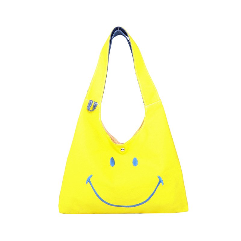 画像3: Smiley Face Canvas Tote Shoulder Underarm Eco Shopping　スマイルフェイスキャンバストートショルダーアンダーアーム エコショッピングバッグ (3)