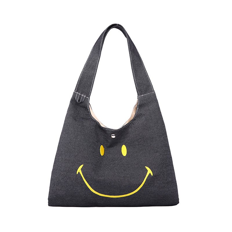 画像2: Smiley Face Canvas Tote Shoulder Underarm Eco Shopping　スマイルフェイスキャンバストートショルダーアンダーアーム エコショッピングバッグ (2)