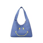 画像1: Smiley Face Canvas Tote Shoulder Underarm Eco Shopping　スマイルフェイスキャンバストートショルダーアンダーアーム エコショッピングバッグ (1)