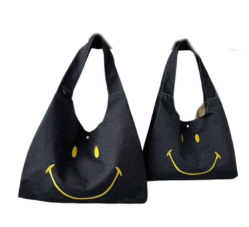 画像5: Smiley Face Canvas Tote Shoulder Underarm Eco Shopping　スマイルフェイスキャンバストートショルダーアンダーアーム エコショッピングバッグ (5)
